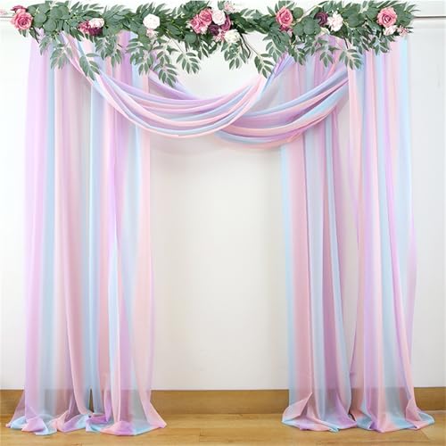 Chickwin 3 Stück Hochzeit Vorhang Hochzeitsbogen, Tüll Querbehang Stoff Transparent Voile Dekoration für Fotohintergrund Party Torbogen Zeremonie Hochzeitsdeko (Bunt-Stil,75x550cm) von Chickwin