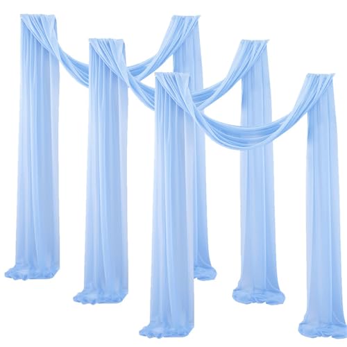 Chickwin 3 Stück Hochzeit Vorhang Hochzeitsbogen, Tüll Querbehang Stoff Transparent Voile Dekoration für Fotohintergrund Party Torbogen Zeremonie Hochzeitsdeko (Hellblau,75x600cm) von Chickwin