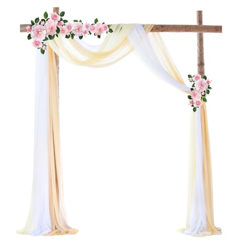 Chickwin 3 Stück Hochzeit Vorhang Hochzeitsbogen, Tüll Querbehang Stoff Transparent Voile Dekoration für Fotohintergrund Party Torbogen Zeremonie Hochzeitsdeko (Helle Farben-Stil,75x550cm) von Chickwin