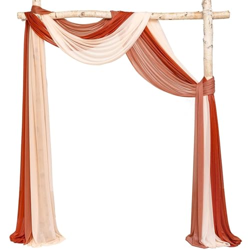 Chickwin 3 Stück Hochzeit Vorhang Hochzeitsbogen, Tüll Querbehang Stoff Transparent Voile Dekoration für Fotohintergrund Party Torbogen Zeremonie Hochzeitsdeko (Karamell-Stil,75x600cm) von Chickwin