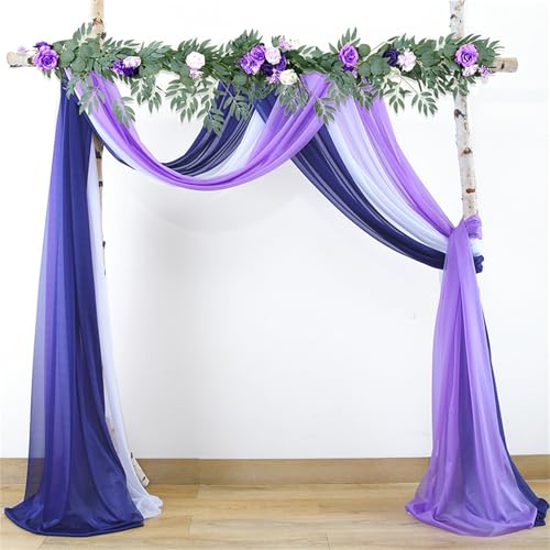Chickwin 3 Stück Hochzeit Vorhang Hochzeitsbogen, Tüll Querbehang Stoff Transparent Voile Dekoration für Fotohintergrund Party Torbogen Zeremonie Hochzeitsdeko (Lila-Blau-Stil,75x600cm) von Chickwin