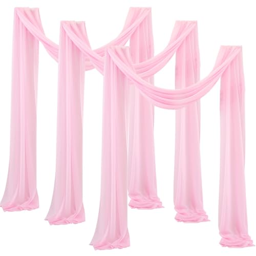 Chickwin 3 Stück Hochzeit Vorhang Hochzeitsbogen, Tüll Querbehang Stoff Transparent Voile Dekoration für Fotohintergrund Party Torbogen Zeremonie Hochzeitsdeko (Rosa,75x600cm) von Chickwin