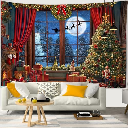 Chickwin 3D-Druck Weihnachtstag Wandteppich, Weihnachts Wanddeko Kamin Wandtuch Wandbehang Weihnachten für Wohnkultur, Schlafzimmer, Weihnachtsessen, Party (230x150cm,Geschenke) von Chickwin