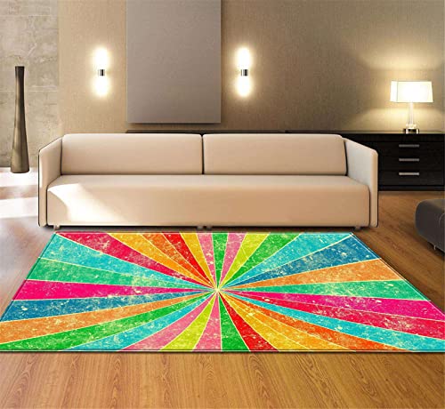 Chickwin 3D Muster Teppich Wohnzimmer Kurzflor, Weiche Antirutschunterlage Teppich Waschbar Teppiche für Schlafzimmer Kinderzimmer Spielzimmer Outdoor (150x230cm,Regenbogen Linien) von Chickwin
