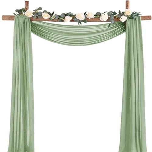 Chickwin 8 Farben Hochzeit Vorhang Hochzeitsbogen,Elegant Hängend Tüll Querbehang Himmelbett Vorhänge,Transparent Voile Dekoration,Außen Fotohintergrund Party Hochzeitsdeko (Grün,75x500cm) von Chickwin