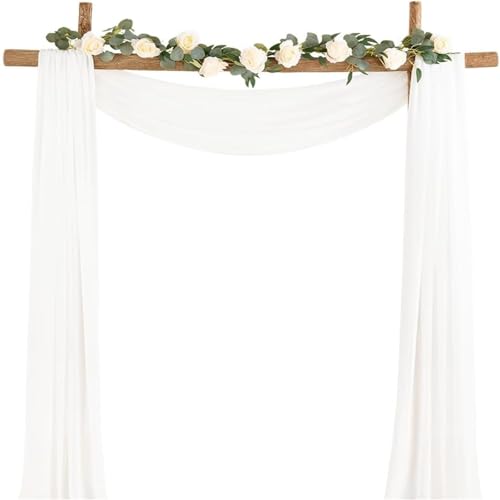 Chickwin 8 Farben Hochzeit Vorhang Hochzeitsbogen,Elegant Hängend Tüll Querbehang Himmelbett Vorhänge,Transparent Voile Dekoration,Außen Fotohintergrund Party Hochzeitsdeko (Weiß,75x400cm) von Chickwin