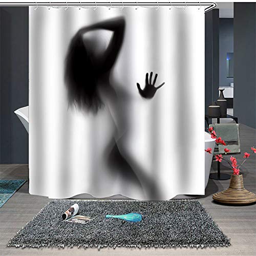 Chickwin Anti-Schimmel & Wasserdicht Duschvorhang für Badezimmer, 3D Mode Sexy Frau Drucken mit 12 Duschvorhangringe Waschbar Modernes Zuhause Duschvorhang (180x200cm,Badezimmer Silhouette) von Chickwin