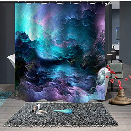 Chickwin Anti-Schimmel & Wasserdicht Duschvorhang für Badezimmer, 3D Verträumt Lila Universum Galaxy Drucken mit 12 Duschvorhangringe Waschbar Duschvorhang (180x200cm,Farbige Wolken) von Chickwin