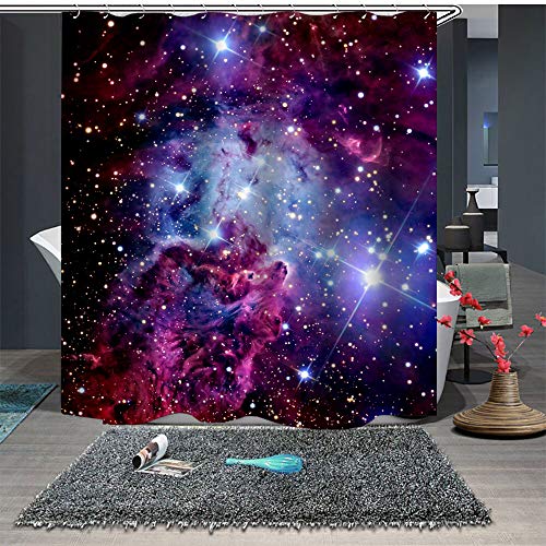 Chickwin Anti-Schimmel & Wasserdicht Duschvorhang für Badezimmer, 3D Verträumt Lila Universum Galaxy Drucken mit 12 Duschvorhangringe Waschbar Duschvorhang (180x200cm,Lila Wolken) von Chickwin