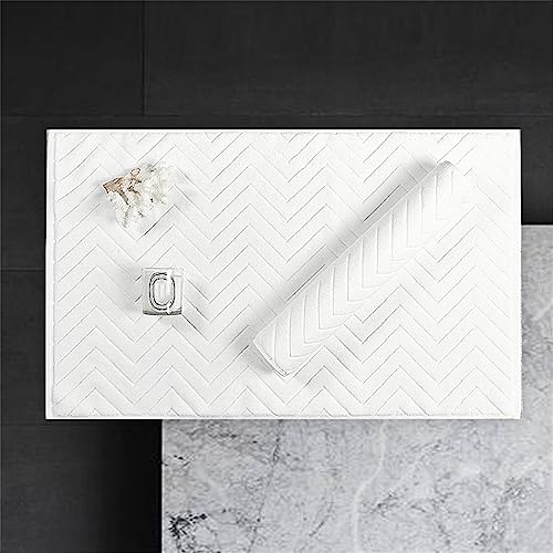 Chickwin Badvorleger Badematte, Zickzack Frottee Frottier Duschvorleger Badteppich Weich Saugfähig Waschbar und Flegeleicht Fußtuch (50x120cm,Weiss) von Chickwin