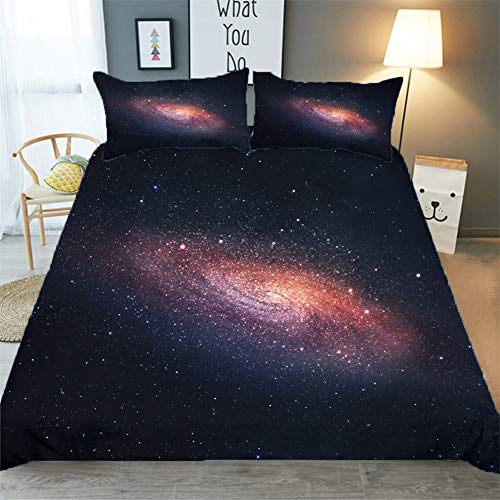 Chickwin Bettwäsche Set 3D, Star Drucken 3 Teilig Mikrofaser Bettbezug & Kissenbezüge Polyester Hypoallergen Atmungsaktive Bequem Weich und Haltbar mit Reißverschluss (Interstellar,135x200cm) von Chickwin