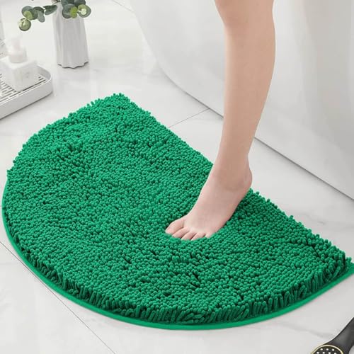 Chickwin Chenille Badematte rutschfest, Halbkreisförmig Saugfähig Badematte Chenille Badteppich Weich Komfort Badezimmermatte Badezimmerteppich Badvorleger Duschvorleger (Apfelgrün,50x80cm) von Chickwin