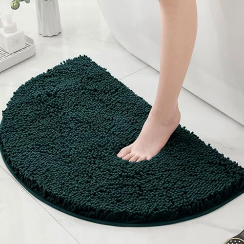 Chickwin Chenille Badematte rutschfest, Halbkreisförmig Saugfähig Badematte Chenille Badteppich Weich Komfort Badezimmermatte Badezimmerteppich Badvorleger Duschvorleger (Dunkelgrün,50x80cm) von Chickwin
