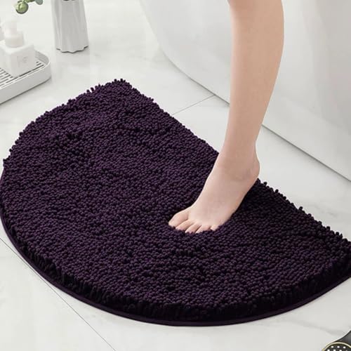 Chickwin Chenille Badematte rutschfest, Halbkreisförmig Saugfähig Badematte Chenille Badteppich Weich Komfort Badezimmermatte Badezimmerteppich Badvorleger Duschvorleger (Dunkelviolett,40x60cm) von Chickwin