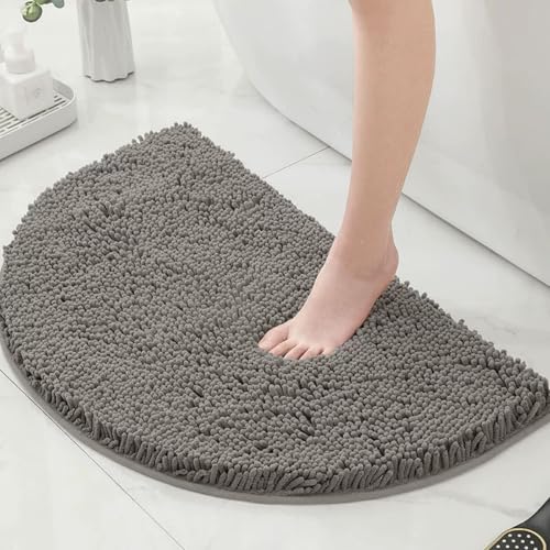Chickwin Chenille Badematte rutschfest, Halbkreisförmig Saugfähig Badematte Chenille Badteppich Weich Komfort Badezimmermatte Badezimmerteppich Badvorleger Duschvorleger (Grau,50x80cm) von Chickwin