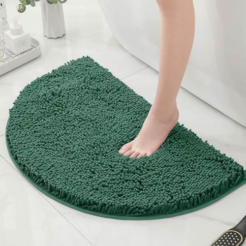 Chickwin Chenille Badematte rutschfest, Halbkreisförmig Saugfähig Badematte Chenille Badteppich Weich Komfort Badezimmermatte Badezimmerteppich Badvorleger Duschvorleger (Grün,50x80cm) von Chickwin