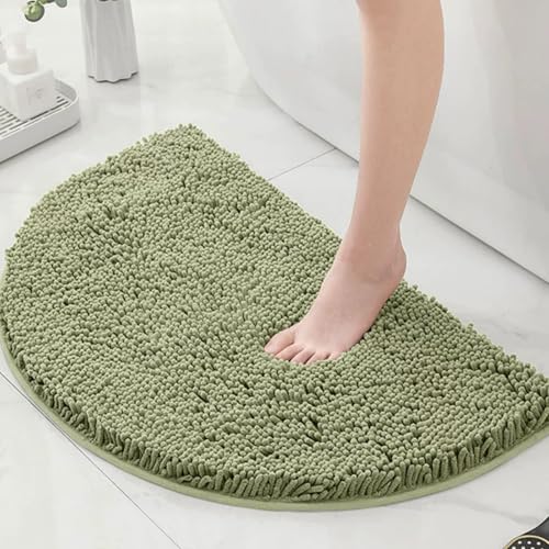 Chickwin Chenille Badematte rutschfest, Halbkreisförmig Saugfähig Badematte Chenille Badteppich Weich Komfort Badezimmermatte Badezimmerteppich Badvorleger Duschvorleger (Salbeigrün,50x80cm) von Chickwin