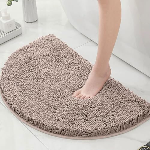 Chickwin Chenille Badematte rutschfest, Halbkreisförmig Saugfähig Badematte Chenille Badteppich Weich Komfort Badezimmermatte Badezimmerteppich Badvorleger Duschvorleger (Taupefarbe,50x80cm) von Chickwin