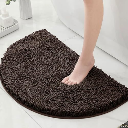 Chickwin Chenille Badematte rutschfest, Saugfähig Badematte Chenille Badteppich Halbkreisförmig Weich Komfort Badezimmermatte Badezimmerteppich Badvorleger Duschvorleger (Braun,50x80cm) von Chickwin