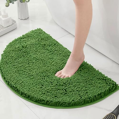 Chickwin Chenille Badematte rutschfest, Saugfähig Badematte Chenille Badteppich Halbkreisförmig Weich Komfort Badezimmermatte Badezimmerteppich Badvorleger Duschvorleger (Dunkelgrün,40x60cm) von Chickwin