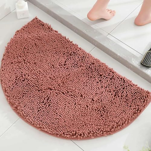 Chickwin Chenille Badematte rutschfest, Saugfähig Badematte Chenille Badteppich Halbkreisförmig Weich Komfort Badezimmermatte Badezimmerteppich Badvorleger Duschvorleger (Dunkelrosa,50x80cm) von Chickwin