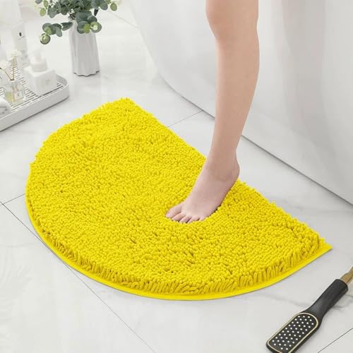 Chickwin Chenille Badematte rutschfest, Saugfähig Badematte Chenille Badteppich Halbkreisförmig Weich Komfort Badezimmermatte Badezimmerteppich Badvorleger Duschvorleger (Gelb,40x60cm) von Chickwin