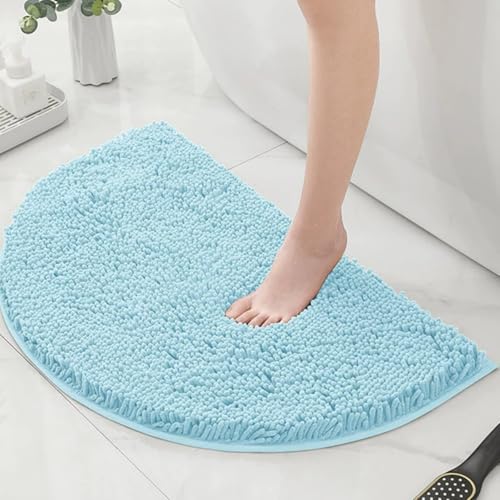 Chickwin Chenille Badematte rutschfest, Saugfähig Badematte Chenille Badteppich Halbkreisförmig Weich Komfort Badezimmermatte Badezimmerteppich Badvorleger Duschvorleger (Hellblau,50x80cm) von Chickwin