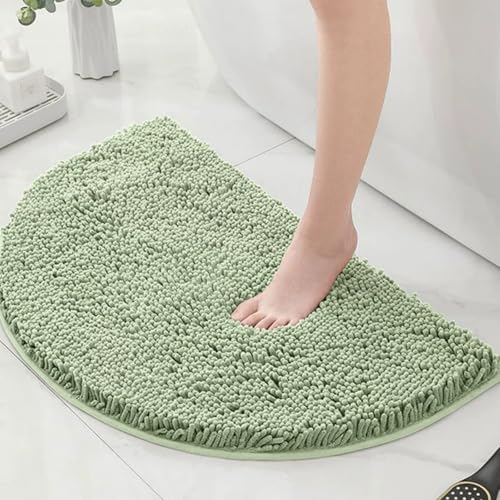 Chickwin Chenille Badematte rutschfest, Saugfähig Badematte Chenille Badteppich Halbkreisförmig Weich Komfort Badezimmermatte Badezimmerteppich Badvorleger Duschvorleger (Hellgrün,50x80cm) von Chickwin