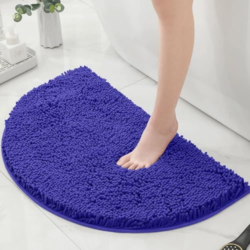Chickwin Chenille Badematte rutschfest, Saugfähig Badematte Chenille Badteppich Halbkreisförmig Weich Komfort Badezimmermatte Badezimmerteppich Badvorleger Duschvorleger (Königsblau,50x80cm) von Chickwin