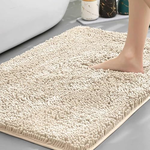 Chickwin Chenille Badematte rutschfest, Saugfähig Badematte Chenille Badteppich Weich Komfort Badezimmermatte Badezimmerteppich Badvorleger Duschvorleger Waschbar (Beige,40x180cm) von Chickwin