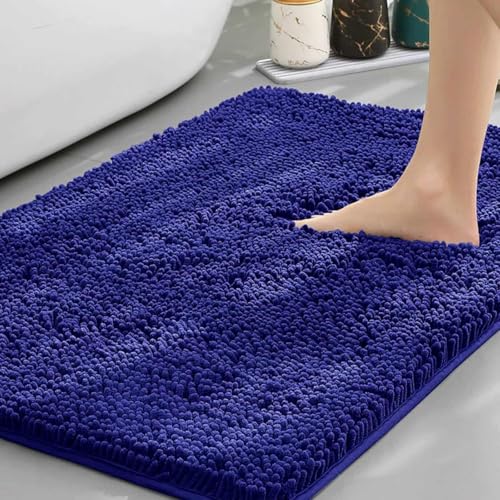 Chickwin Chenille Badematte rutschfest, Saugfähig Badematte Chenille Badteppich Weich Komfort Badezimmermatte Badezimmerteppich Badvorleger Duschvorleger Waschbar (Dunkelblau,50x120cm) von Chickwin