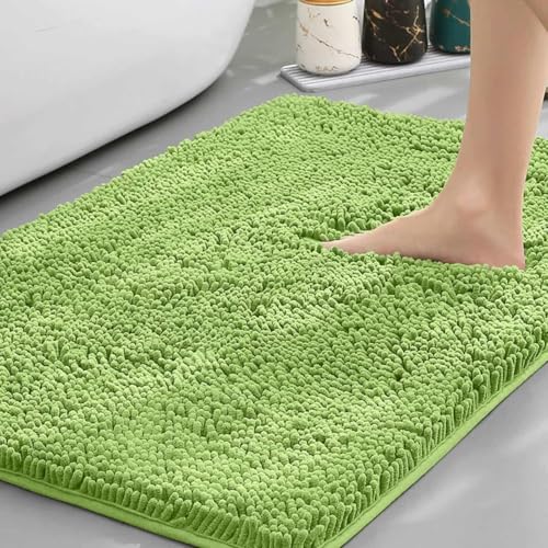 Chickwin Chenille Badematte rutschfest, Saugfähig Badematte Chenille Badteppich Weich Komfort Badezimmermatte Badezimmerteppich Badvorleger Duschvorleger Waschbar (Fruchtgrün,50x160cm) von Chickwin