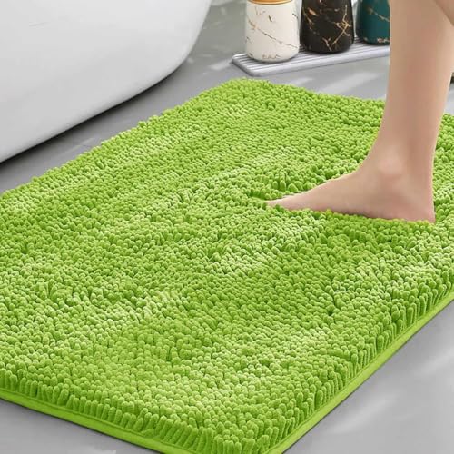 Chickwin Chenille Badematte rutschfest, Saugfähig Badematte Chenille Badteppich Weich Komfort Badezimmermatte Badezimmerteppich Badvorleger Duschvorleger Waschbar (Grasgrün,80x120cm) von Chickwin