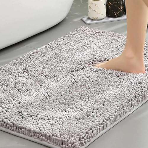 Chickwin Chenille Badematte rutschfest, Saugfähig Badematte Chenille Badteppich Weich Komfort Badezimmermatte Badezimmerteppich Badvorleger Duschvorleger Waschbar (Hellgrau,40x120cm) von Chickwin