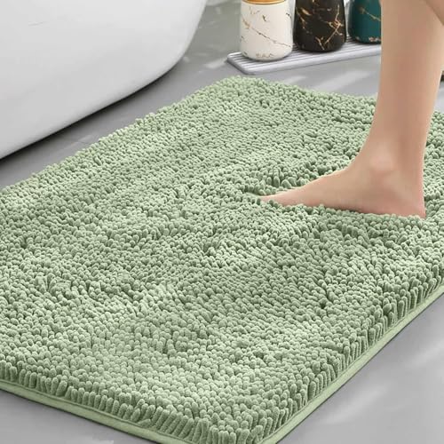 Chickwin Chenille Badematte rutschfest, Saugfähig Badematte Chenille Badteppich Weich Komfort Badezimmermatte Badezimmerteppich Badvorleger Duschvorleger Waschbar (Hellgrün,60x120cm) von Chickwin