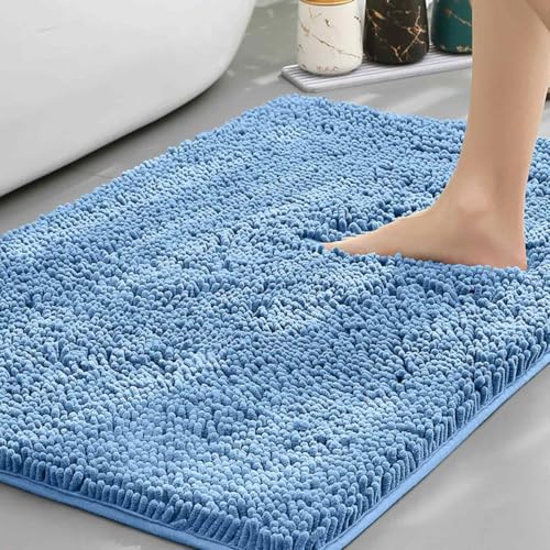Chickwin Chenille Badematte rutschfest, Saugfähig Badematte Chenille Badteppich Weich Komfort Badezimmermatte Badezimmerteppich Badvorleger Duschvorleger Waschbar (Himmelblau,40x180cm) von Chickwin
