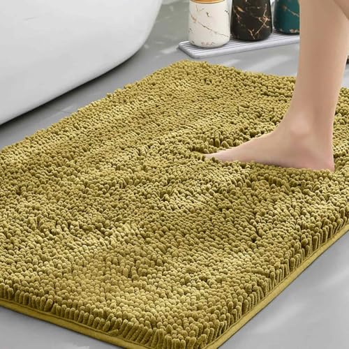 Chickwin Chenille Badematte rutschfest, Saugfähig Badematte Chenille Badteppich Weich Komfort Badezimmermatte Badezimmerteppich Badvorleger Duschvorleger Waschbar (Ingwergelb,50x80cm) von Chickwin