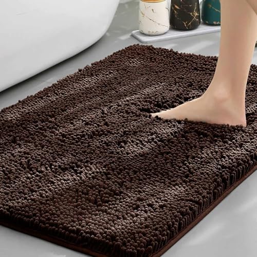 Chickwin Chenille Badematte rutschfest, Saugfähig Badematte Chenille Badteppich Weich Komfort Badezimmermatte Badezimmerteppich Badvorleger Duschvorleger Waschbar (Kaffeefarbe,60x90cm) von Chickwin
