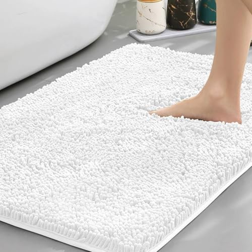 Chickwin Chenille Badematte rutschfest, Saugfähig Badematte Chenille Badteppich Weich Komfort Badezimmermatte Badezimmerteppich Badvorleger Duschvorleger Waschbar (Weiß,40x180cm) von Chickwin