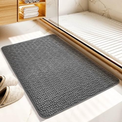 Chickwin Chenille Badematte rutschfest, Saugfähig Badematte Chenille Badteppich Weich Komfort Badezimmermatte Badezimmerteppich Badvorleger Duschvorleger für Badewanne (Dunkelgrau B,60x90cm) von Chickwin