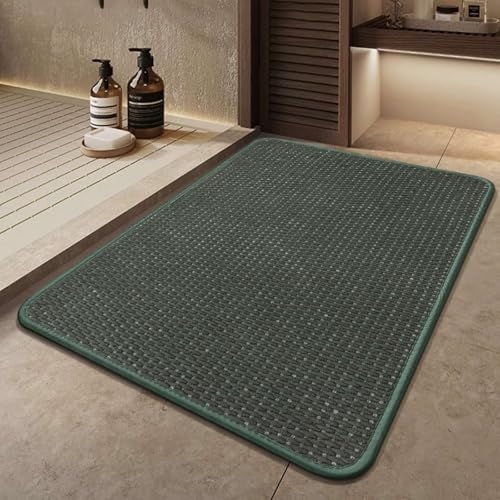 Chickwin Chenille Badematte rutschfest, Saugfähig Badematte Chenille Badteppich Weich Komfort Badezimmermatte Badezimmerteppich Badvorleger Duschvorleger für Badewanne (Grün C,40x60cm) von Chickwin
