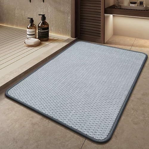 Chickwin Chenille Badematte rutschfest, Saugfähig Badematte Chenille Badteppich Weich Komfort Badezimmermatte Badezimmerteppich Badvorleger Duschvorleger für Badewanne (Hellgrau C,40x60cm) von Chickwin