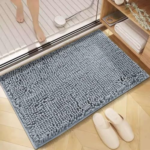Chickwin Chenille Badematte rutschfest, Saugfähig Badematte Chenille Badteppich Weich Komfort Badezimmermatte Badezimmerteppich Badvorleger Duschvorleger für Dusche Badewanne (Hellgrau,40x60cm) von Chickwin