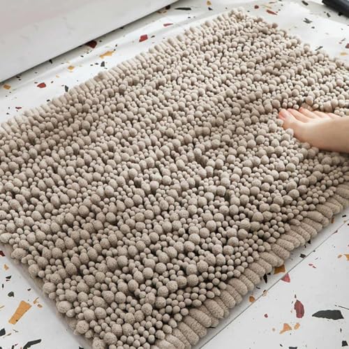 Chickwin Chenille Badematte rutschfest,Saugfähig Badematte Chenille Badteppich Weich Komfort Badezimmermatte Badezimmerteppich Badvorleger für Dusche Badewanne Schlafzimmer (Kamelfarbe,51x81cm) von Chickwin
