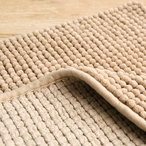 Chickwin Chenille Badematte rutschfest,Saugfähig Badematte Chenille Badteppich Weich Komfort Badezimmermatte Badezimmerteppich Badvorleger für Dusche Badewanne Schlafzimmer (Khaki Farbe D,35x50cm) von Chickwin