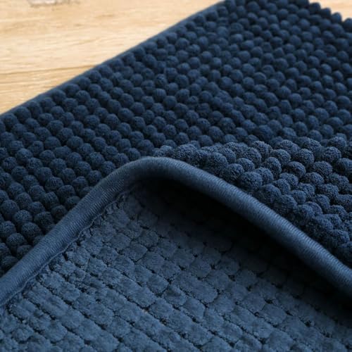 Chickwin Chenille Badematte rutschfest,Saugfähig Badematte Chenille Badteppich Weich Komfort Badezimmermatte Badezimmerteppich Badvorleger für Dusche Badewanne Schlafzimmer (Marineblau D,35x50cm) von Chickwin