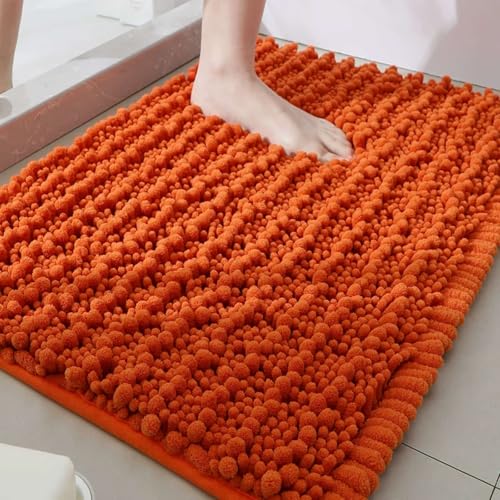 Chickwin Chenille Badematte rutschfest,Saugfähig Badematte Chenille Badteppich Weich Komfort Badezimmermatte Badezimmerteppich Badvorleger für Dusche Badewanne Schlafzimmer (Orange,51x81cm) von Chickwin