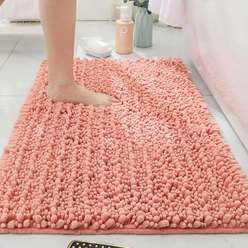 Chickwin Chenille Badematte rutschfest,Saugfähig Badematte Chenille Badteppich Weich Komfort Badezimmermatte Badezimmerteppich Badvorleger für Dusche Badewanne Schlafzimmer (Rosérosa,43x61cm) von Chickwin