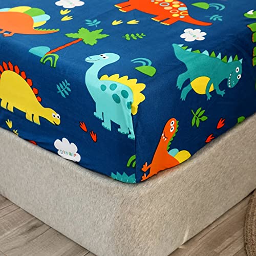 Chickwin Dinosaurier Spannbettlaken 120x200cm Matratzenschoner Gedruckt Bettlaken für Boxspringbett Mikrofaser Spannbetttuch bis 25-30 cm Hohe von Chickwin