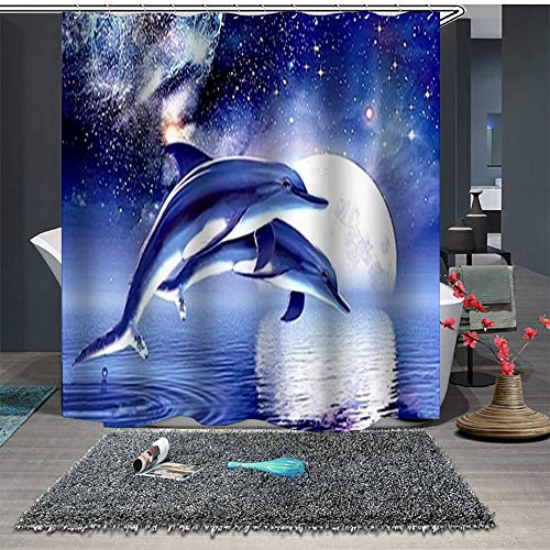 Chickwin Duschvorhang Anti-Schimmel & Wasserdicht, 3D Ozean Blau Delphin Duschvorhang mit 12 Duschvorhangringe für Badezimmer (180x200cm,Lila Galaxie) von Chickwin